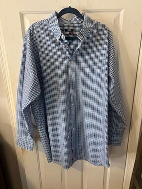 Izod Men's Blue Purple and White Micro-Check Button-Down Shirt